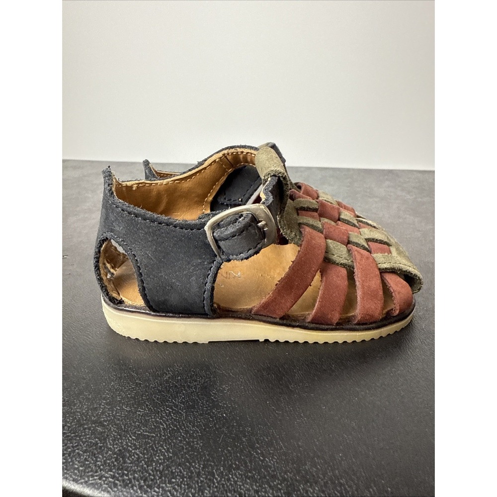VTG Kinney Kids Size 3 Infant Leather Suede Braided Sandals Green Burgundy CUTE - Picture 4 of 8